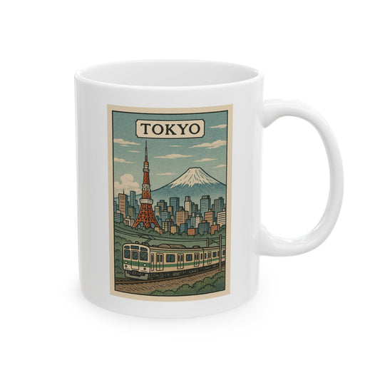Ceramic Coffee Mug, Personalized Mug, Vintage Tokyo Cityscape Design, Gift for Her, Home Decor, Travel Mug, Coffee Lover's Gift